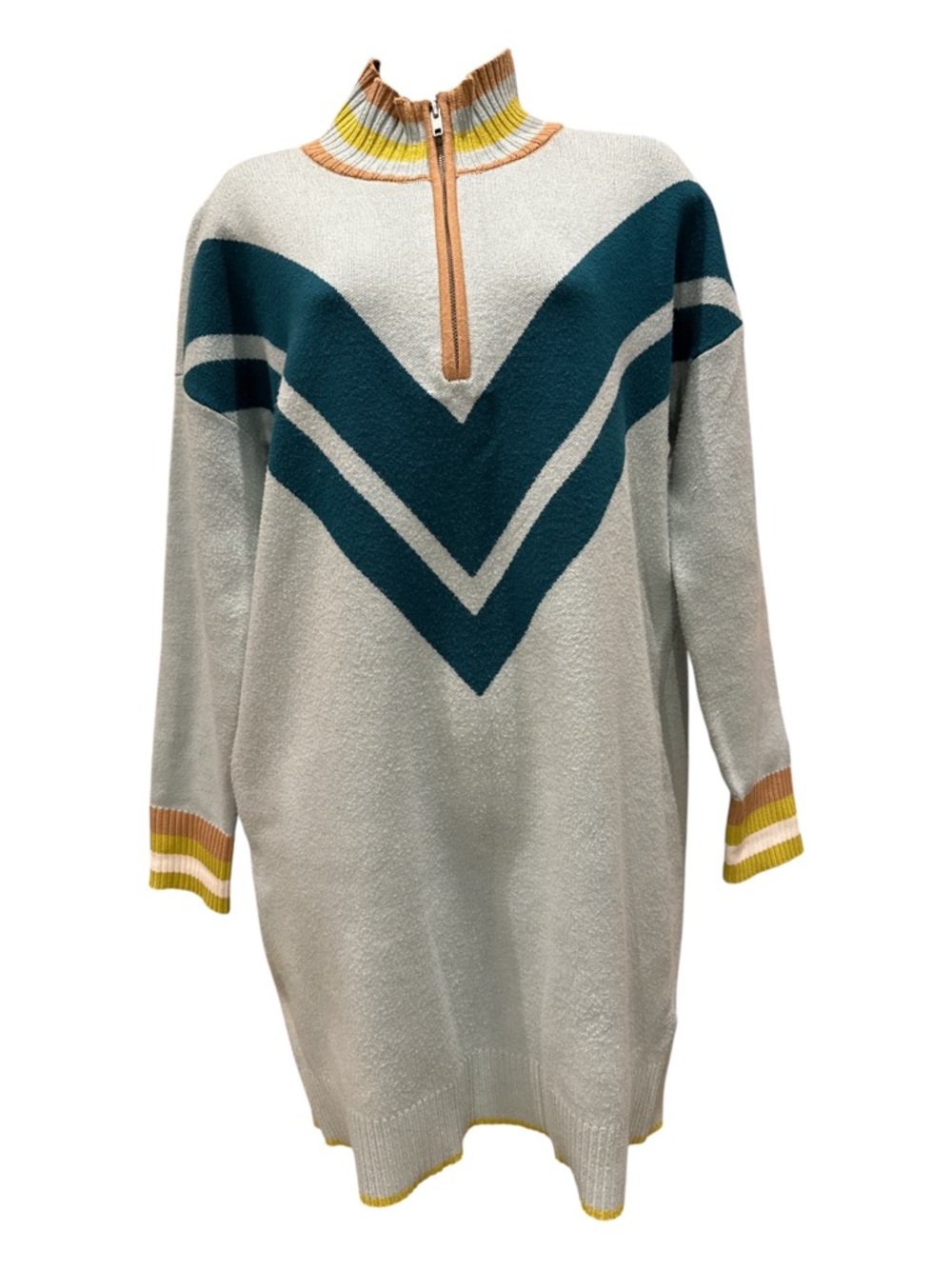 Maeve Varsity Half-Zip Tunic Mini Sweater Dress Blue Motif